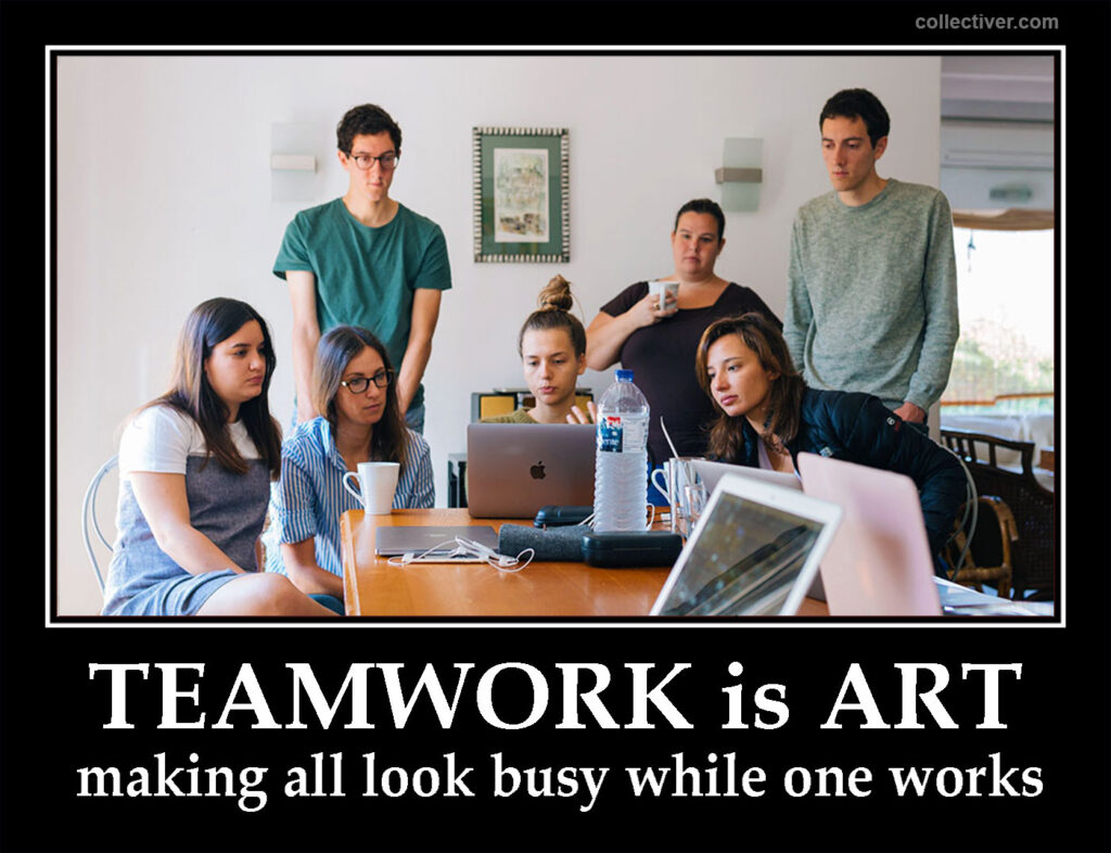 Demotivational Poster: Teamwork is Art of making all look busy while one works